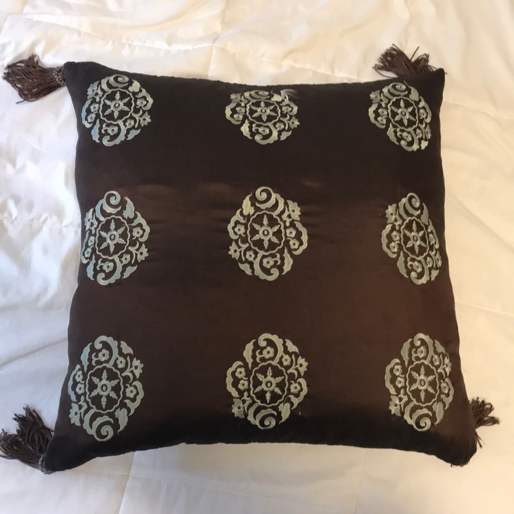 Brown and Turquoise Feather Pillow